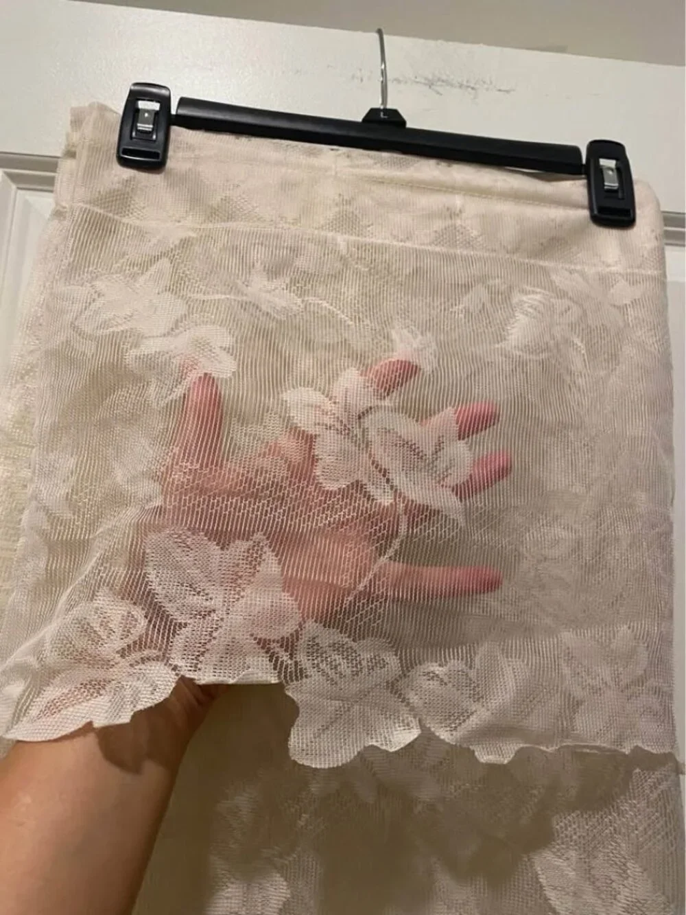 Set of 2 Ivory Lace Curtain Panels 55” x 60” | Scalloped Edge Leaf Pattern